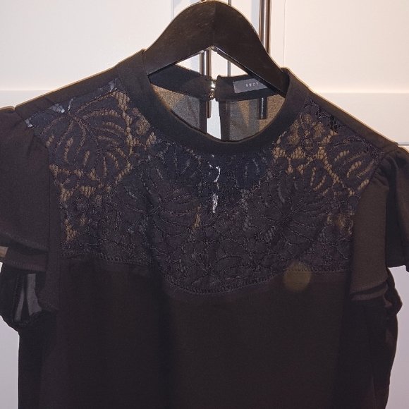 New Lace Yoke Mock Neck Blouse - Picture 3 of 6